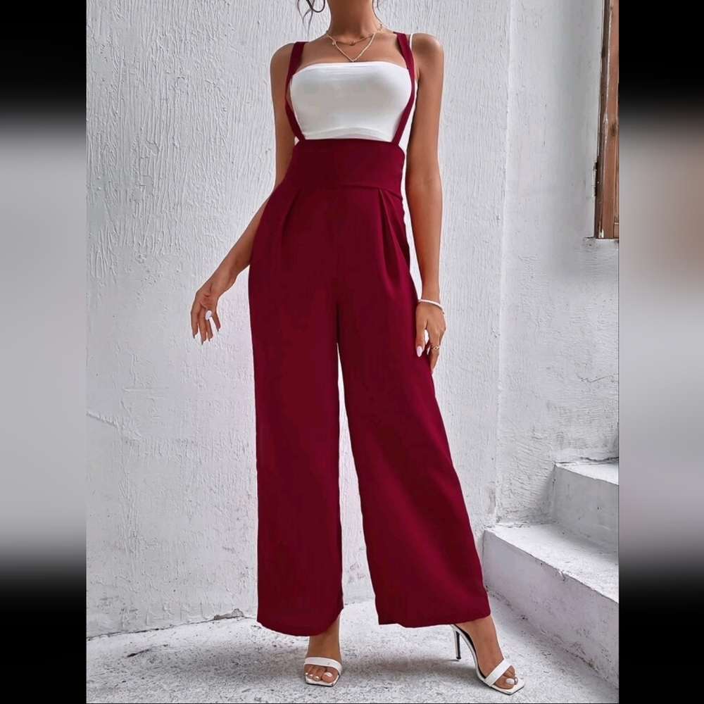 Shein Crisscross Back Wide Leg Jumpsuit Without Camisole Red Small